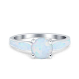 Solitaire Accent Engagement Ring Created White Opal Round Simulated Cubic Zirconia 925 Sterling Silver