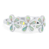 Plumeria Flower Ring Band Lab Created Opal Simulated Cubic Zirconia 925 Sterling Silver (8mm)