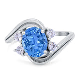 Swirl Oval Wedding Engagement Bridal Ring Simulated Cubic Zirconia 925 Sterling Silver