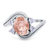 Swirl Oval Wedding Engagement Bridal Ring Simulated Cubic Zirconia 925 Sterling Silver