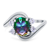 Swirl Oval Wedding Engagement Bridal Ring Simulated Cubic Zirconia 925 Sterling Silver