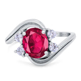 Swirl Oval Wedding Engagement Bridal Ring Simulated Cubic Zirconia 925 Sterling Silver