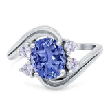 Swirl Oval Wedding Engagement Bridal Ring Simulated Cubic Zirconia 925 Sterling Silver