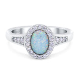 Lab Created Opal Halo Wedding Ring Round Simulated CZ 925 Sterling Silver (11mm)