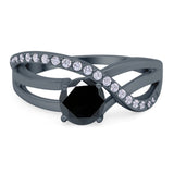 Art Deco Wedding Engagement Crisscross Bridal Ring Round Simulated Cubic Zirconia 925 Sterling Silver