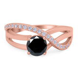 Art Deco Wedding Engagement Crisscross Bridal Ring Round Simulated Cubic Zirconia 925 Sterling Silver