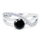 Art Deco Wedding Engagement Crisscross Bridal Ring Round Simulated Cubic Zirconia 925 Sterling Silver