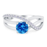 Art Deco Wedding Engagement Crisscross Bridal Ring Round Simulated Cubic Zirconia 925 Sterling Silver