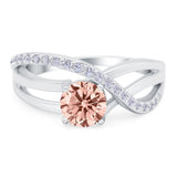 Art Deco Wedding Engagement Crisscross Bridal Ring Round Simulated Cubic Zirconia 925 Sterling Silver