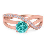 Art Deco Wedding Engagement Crisscross Bridal Ring Round Simulated Cubic Zirconia 925 Sterling Silver