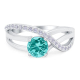 Art Deco Wedding Engagement Crisscross Bridal Ring Round Simulated Cubic Zirconia 925 Sterling Silver