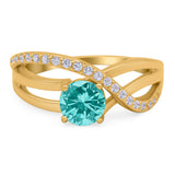 Art Deco Wedding Engagement Crisscross Bridal Ring Round Simulated Cubic Zirconia 925 Sterling Silver