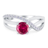 Art Deco Wedding Engagement Crisscross Bridal Ring Round Simulated Cubic Zirconia 925 Sterling Silver