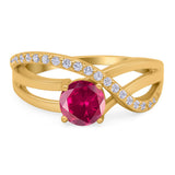 Art Deco Wedding Engagement Crisscross Bridal Ring Round Simulated Cubic Zirconia 925 Sterling Silver