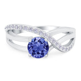 Art Deco Wedding Engagement Crisscross Bridal Ring Round Simulated Cubic Zirconia 925 Sterling Silver