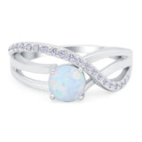 Art Deco Wedding Engagement Crisscross Bridal Ring Round Simulated Cubic Zirconia 925 Sterling Silver