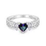 Filigree Heart Promise Wedding Ring 925 Sterling Silver Simulated Cubic Zirconia