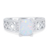 Fashion Ring Radiant Cut Lab Created White Opal Round Simulated Cubic Zirconia 925 Sterling Silver