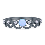 Fashion Half Eternity Ring Wave Design Round Lab Created Blue Opal Simulated Cubic Zirconia 925 Sterling Silver