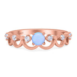 Fashion Half Eternity Ring Wave Design Round Lab Created Blue Opal Simulated Cubic Zirconia 925 Sterling Silver