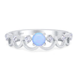 Fashion Half Eternity Ring Wave Design Round Lab Created Blue Opal Simulated Cubic Zirconia 925 Sterling Silver