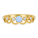 Fashion Half Eternity Ring Wave Design Round Lab Created Blue Opal Simulated Cubic Zirconia 925 Sterling Silver