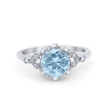 Art Deco Design Fashion Ring Round Simulated Cubic Zirconia 925 Sterling Silver