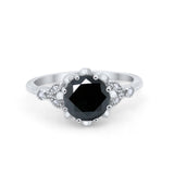 Art Deco Design Fashion Ring Round Simulated Cubic Zirconia 925 Sterling Silver