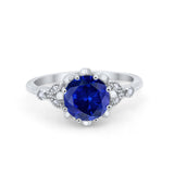 Art Deco Design Fashion Ring Round Simulated Cubic Zirconia 925 Sterling Silver