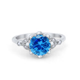 Art Deco Design Fashion Ring Round Simulated Cubic Zirconia 925 Sterling Silver