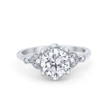 Art Deco Design Fashion Ring Round Simulated Cubic Zirconia 925 Sterling Silver