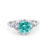 Art Deco Design Fashion Ring Round Simulated Cubic Zirconia 925 Sterling Silver