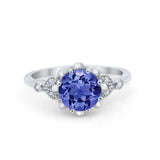 Art Deco Design Fashion Ring Round Simulated Cubic Zirconia 925 Sterling Silver