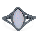 Solitaire Ring Marquise Shape Created Opal Split Shank 925 Sterling Silver (15mm)