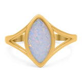 Solitaire Ring Marquise Shape Created Opal Split Shank 925 Sterling Silver (15mm)