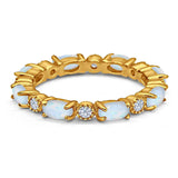 Full Eternity Stackable Band Ring Oval Created Opal 925 Sterling Silver