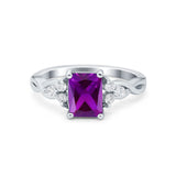 Emerald Cut Wedding Bridal Ring Simulated Cubic Zirconia 925 Sterling Silver