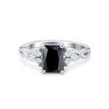 Emerald Cut Wedding Bridal Ring Simulated Cubic Zirconia 925 Sterling Silver