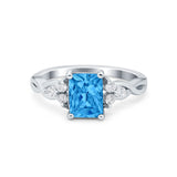 Emerald Cut Wedding Bridal Ring Simulated Cubic Zirconia 925 Sterling Silver