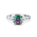 Emerald Cut Wedding Bridal Ring Simulated Cubic Zirconia 925 Sterling Silver