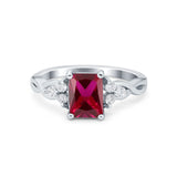 Emerald Cut Wedding Bridal Ring Simulated Cubic Zirconia 925 Sterling Silver