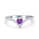 Chevron Midi V Ring Heart Simulated Stone Cubic Zirconia 925 Sterling Silver