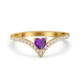 Chevron Midi V Ring Heart Simulated Stone Cubic Zirconia 925 Sterling Silver