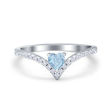 Chevron Midi V Ring Heart Simulated Stone Cubic Zirconia 925 Sterling Silver