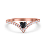 Chevron Midi V Ring Heart Simulated Stone Cubic Zirconia 925 Sterling Silver