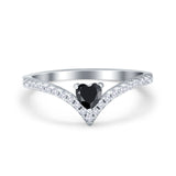 Chevron Midi V Ring Heart Simulated Stone Cubic Zirconia 925 Sterling Silver