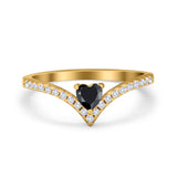 Chevron Midi V Ring Heart Simulated Stone Cubic Zirconia 925 Sterling Silver
