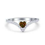 Chevron Midi V Ring Heart Simulated Stone Cubic Zirconia 925 Sterling Silver