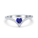 Chevron Midi V Ring Heart Simulated Stone Cubic Zirconia 925 Sterling Silver