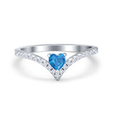 Chevron Midi V Ring Heart Simulated Stone Cubic Zirconia 925 Sterling Silver
